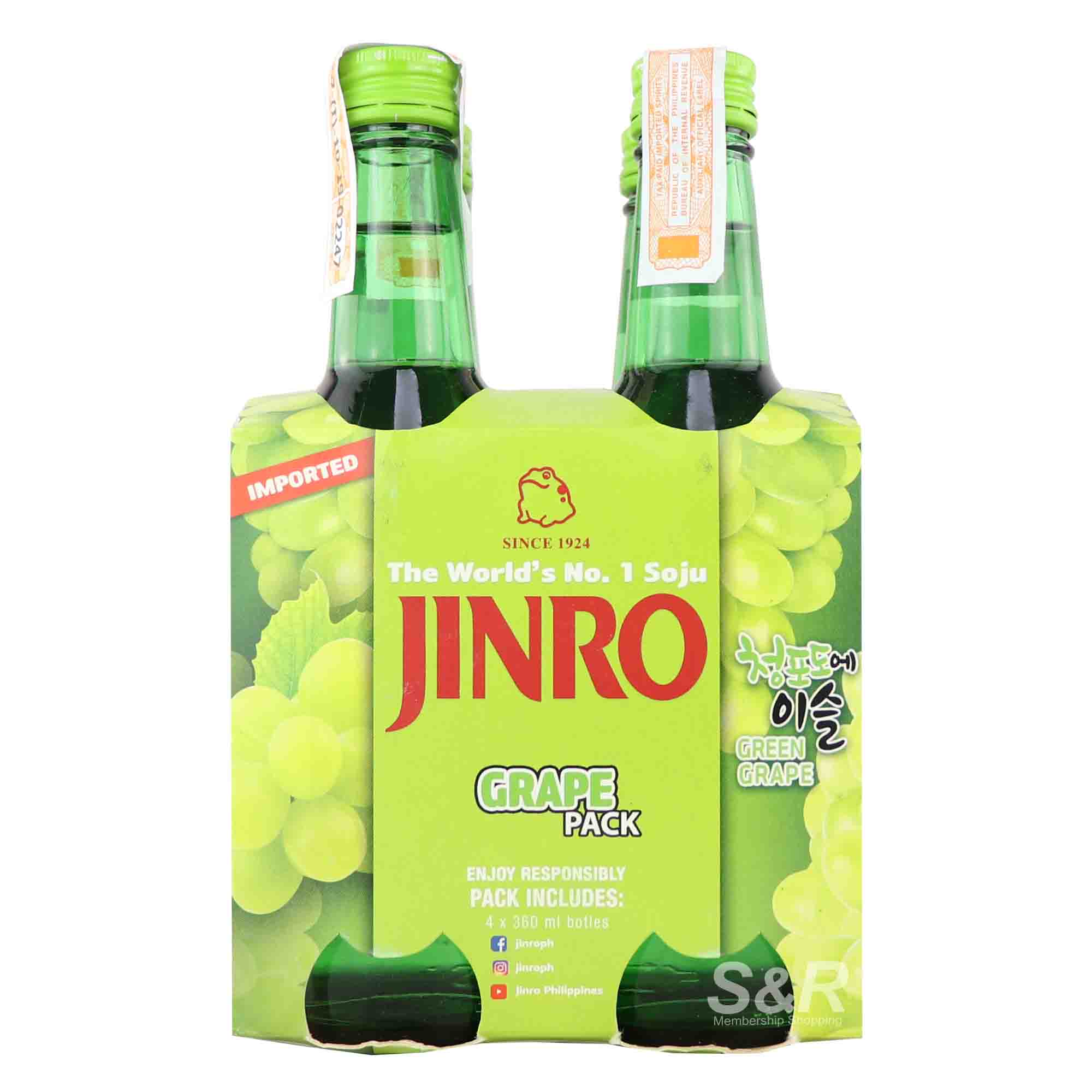 Jinro Green Grape Soju (360mL x 4pcs)